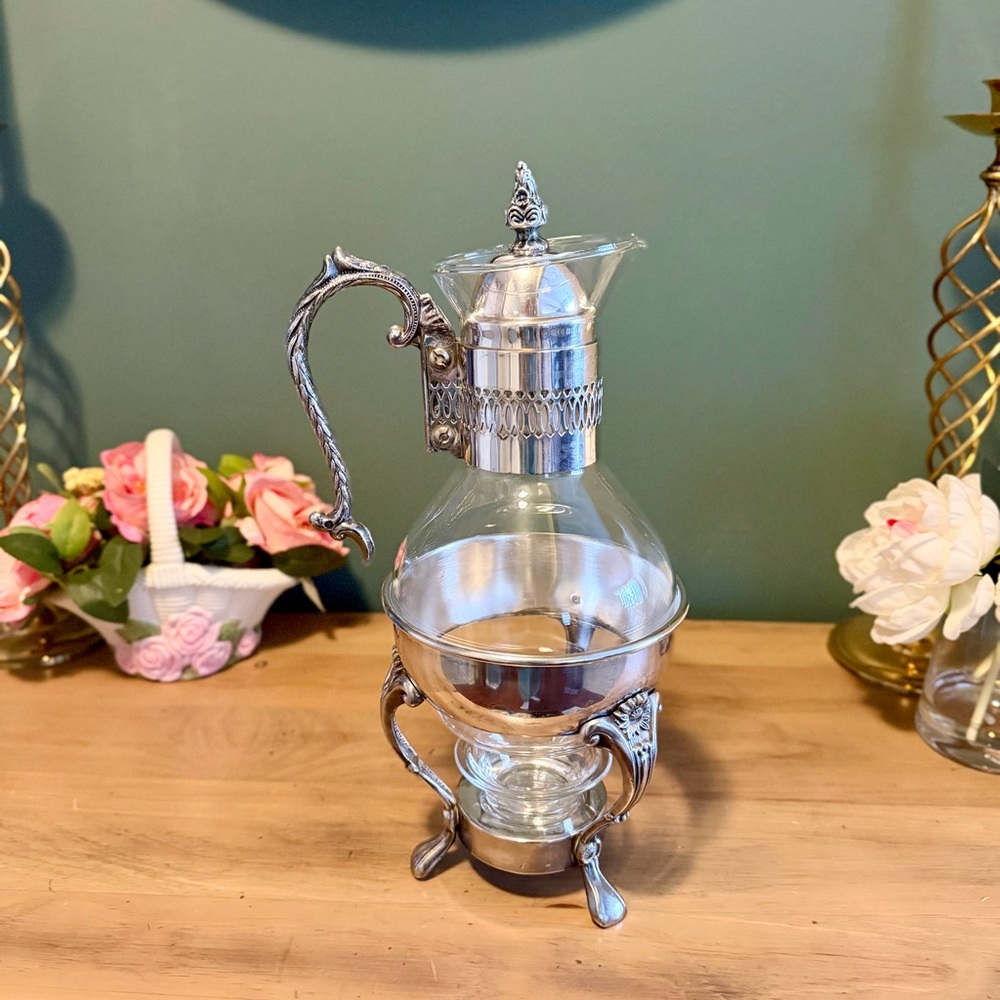 Vintage Silver Coffee Carafe w/ Candle Warmer | Cottagecore Folklore